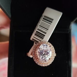 Rose Gold Double Halo Oval Ring Size 8.5